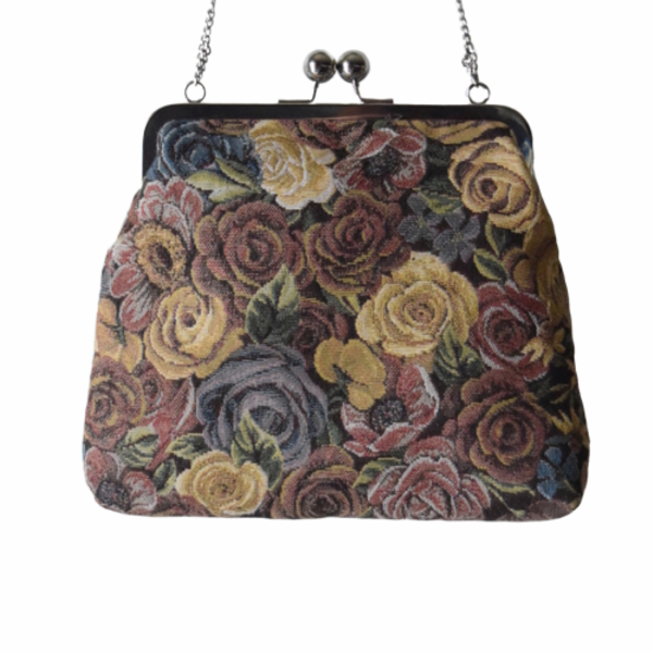 "Claudia" floral τσάντα με μεταλλικό πλαίσιο - χιαστί, φλοράλ, romantic, μικρές