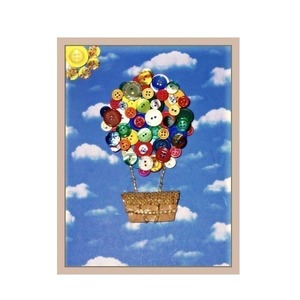 Κάδρο με θέμα Αερόστατο [ Διακοσμητικό καδράκι με κουμπιά] - πίνακες & κάδρα