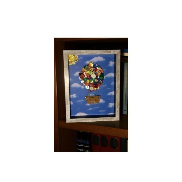 Κάδρο με θέμα Αερόστατο [ Διακοσμητικό καδράκι με κουμπιά] - πίνακες & κάδρα - 4