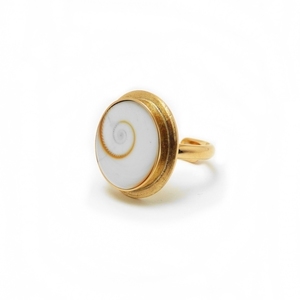 " Golden shiva-eye " - Χειροποίητο επίχρυσο δαχτυλίδι με φυσικό Ματάκι της Θάλασσας! - επιχρυσωμένα, ορείχαλκος, boho, boho, αυξομειούμενα, φθηνά