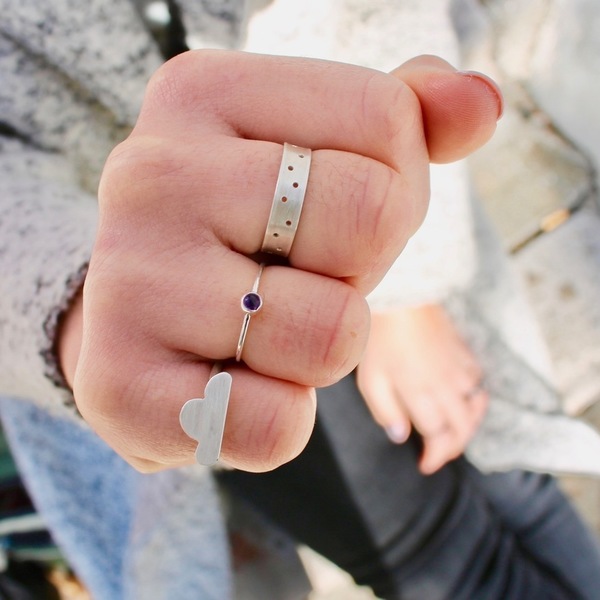 o Amethyst Silver Ring | Ασημένιο Δαχτυλίδι με πέτρα αμέθυστου - ασήμι, ημιπολύτιμες πέτρες, αμέθυστος, βεράκια, σταθερά - 4