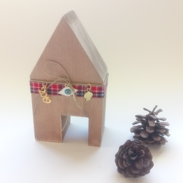 Ξύλινο Σπιτάκι με Πόρτα ♥ Γούρι 2019 για το σπίτι - κορδέλα, γούρι, σπιτάκι, ξύλινα διακοσμητικά, γούρια