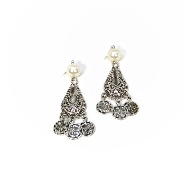 Earrings with coins - ορείχαλκος, επάργυρα, καρφωτά