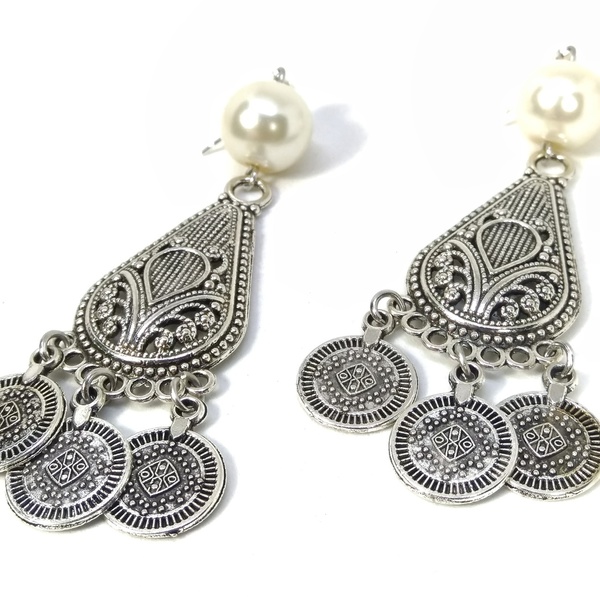 Earrings with coins - ορείχαλκος, επάργυρα, καρφωτά - 3