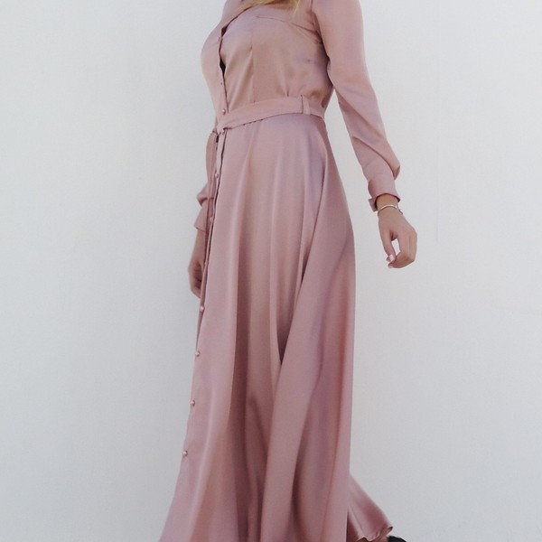 Ροζ φόρεμα με κουμπιά - 3