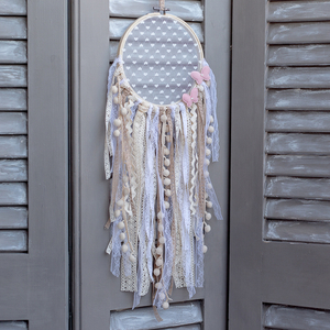 ❥Boho oνειροπαγίδα με δαντέλα σε παλ αποχρώσεις - ονειροπαγίδα, boho, διακοσμητικά