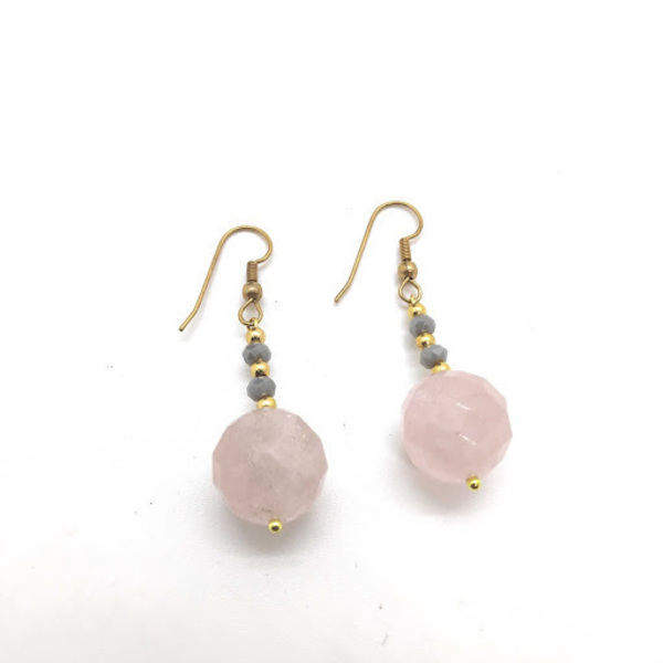 Σκουλαρίκια με γνήσιο ροζ χαλαζία και κρύσταλλα swarovski. - ημιπολύτιμες πέτρες, επιχρυσωμένα, swarovski, κρεμαστά - 2