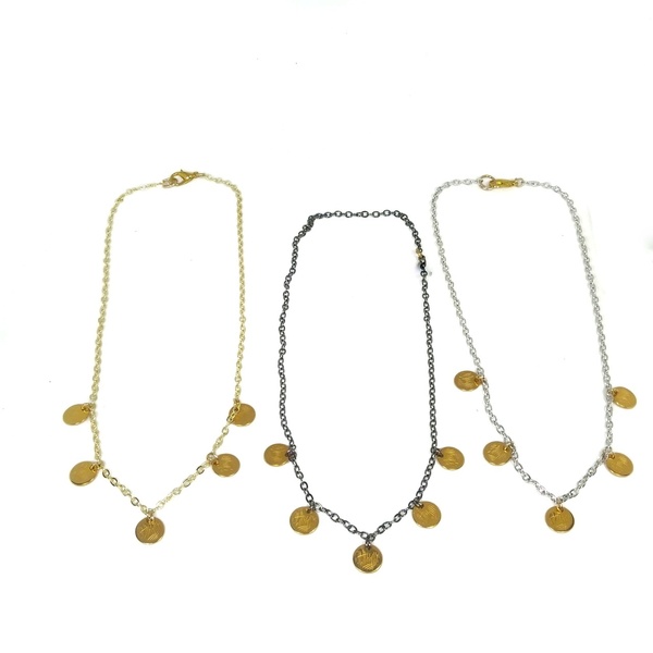 Gypsy necklace with coins - επιχρυσωμένα, ορείχαλκος, επάργυρα, κοντά