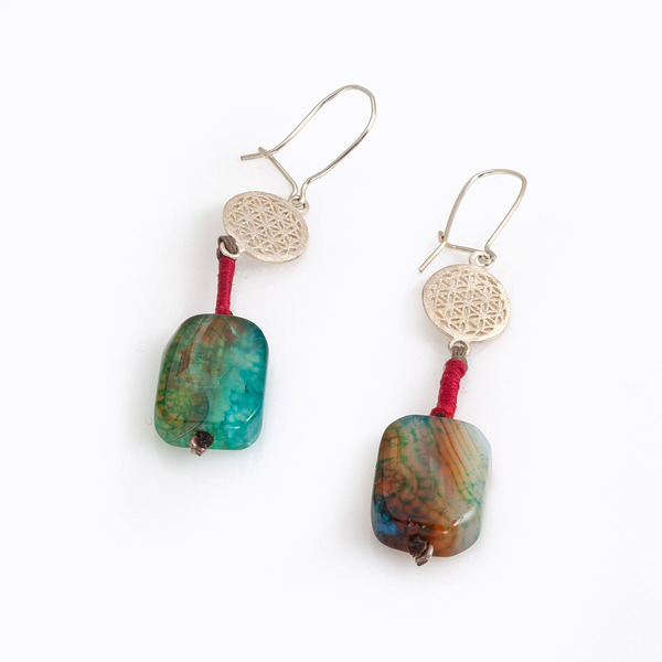 Σκουλαρίκια "Θάλασσα" - ασήμι, ημιπολύτιμες πέτρες, πέτρες, κρεμαστά - 2