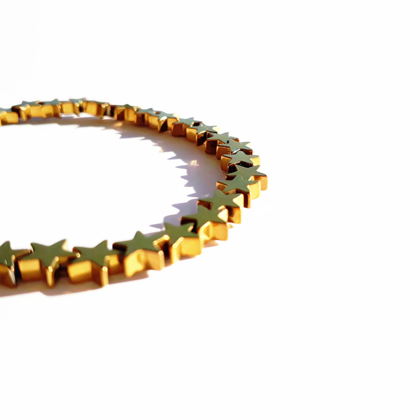 Βραχιόλι με χρυσό αιματίτη αστέρι gloss & στοιχεία από 14Κ επιχρυσωμένο ασήμι. - ασήμι, επιχρυσωμένα, αιματίτης, χάντρες - 3