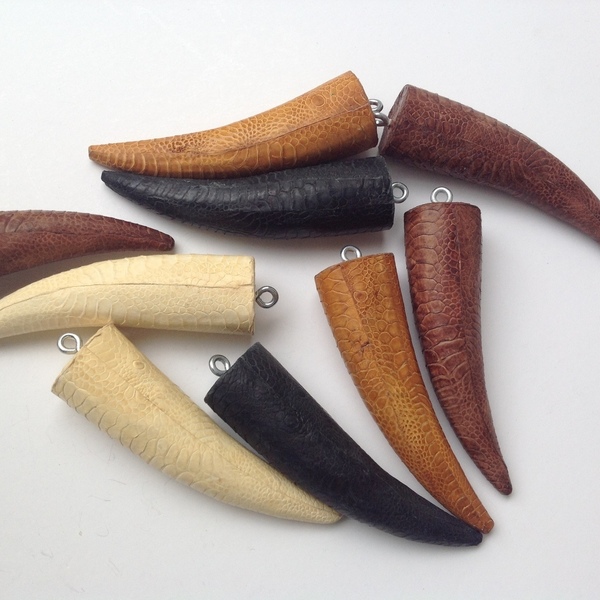 Μοτιφ "κέρατο" με επένδυση snake leather (τμχ) - animal print, υλικά κοσμημάτων