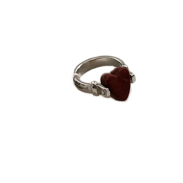 Δαχτυλίδι κόκκινη καρδιά από Ελληνικό μάρμαρο - ορείχαλκος, καρδιά