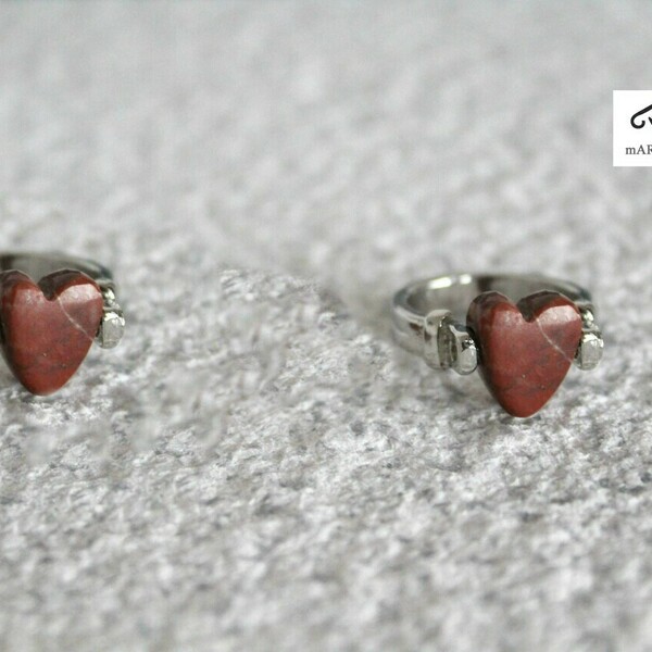 Δαχτυλίδι κόκκινη καρδιά από Ελληνικό μάρμαρο - ορείχαλκος, καρδιά - 4
