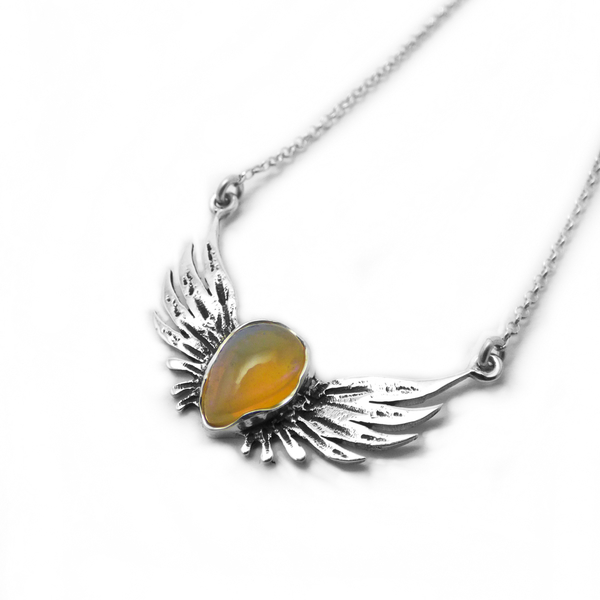 " Angel Magic Opal " - Χειροποίητο μενταγιόν από ασήμι 925 και Οπάλιo με φτερά αγγέλου ! - ημιπολύτιμες πέτρες, ασήμι 925, κοντά, οπάλιο