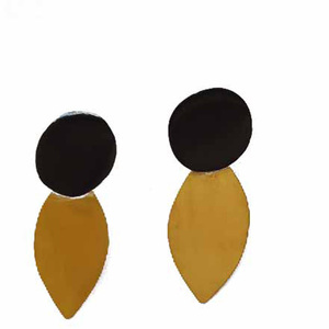Σκουλαρίκια επίχρυσα φύλλα με μάυρο κύκλο ( leaves black, gold earrings) - επιχρυσωμένα, μακριά, μπρούντζος, κρεμαστά - 2
