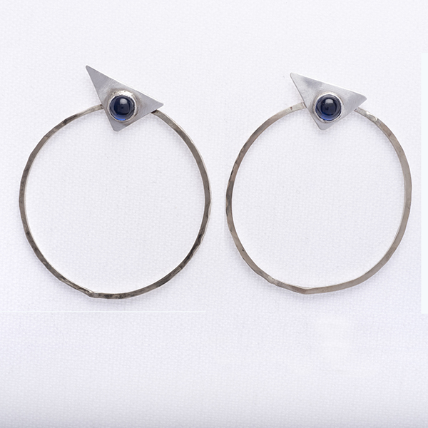 Κρίκοι ασημένιοι 925 με μπλε πολύτιμη πέτρα (blue earrings hoop) - ασήμι, ημιπολύτιμες πέτρες, επάργυρα, κρίκοι, μεγάλα