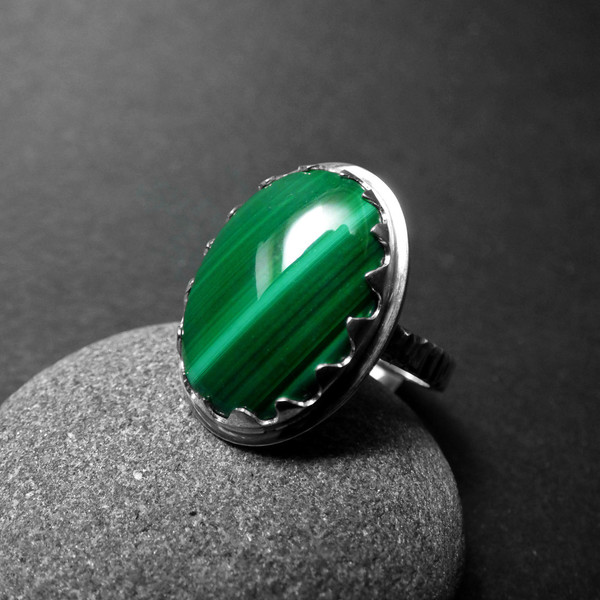 " Green Hill " - Χειροποίητο δαχτυλίδι από ασήμι 925 και Μαλαχίτη! - ασήμι, ημιπολύτιμες πέτρες, φύλλο, αυξομειούμενα - 2