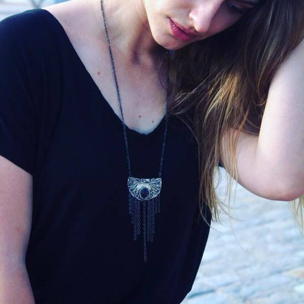 Ασημένιο κρεμαστό αχάτης, boho κρεμαστό (Boho agate pendant) - ασήμι, ασήμι 925, μακριά, Black Friday