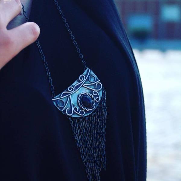 Ασημένιο κρεμαστό αχάτης, boho κρεμαστό (Boho agate pendant) - ασήμι, ασήμι 925, μακριά, Black Friday - 4