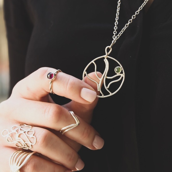 Κρεμαστό το δέντρο της ζωής ( The tree of life pendant, tourmaline gemstone) - ασήμι, ασήμι 925, επάργυρα, μακριά