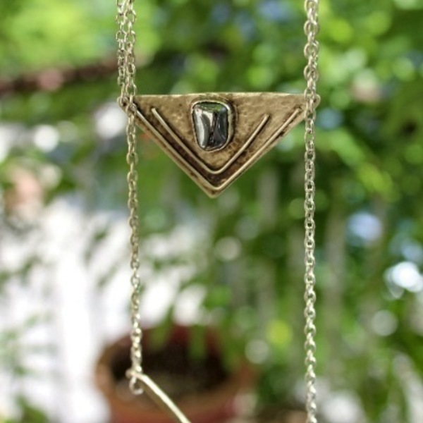 Κρεμαστό τριγωνικό ( Layering triangle smoky quartz necklace) - ασήμι, ασήμι 925, μακριά, layering - 2