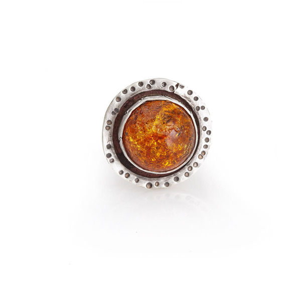 Δαχτυλίδι "Κεχριμπάρι" - ασήμι, χαλκός, μεγάλα, αυξομειούμενα - 2