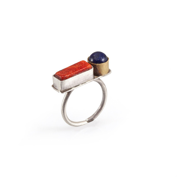 Δαχτυλίδι "Red and blue" - ασήμι, ορείχαλκος, αυξομειούμενα