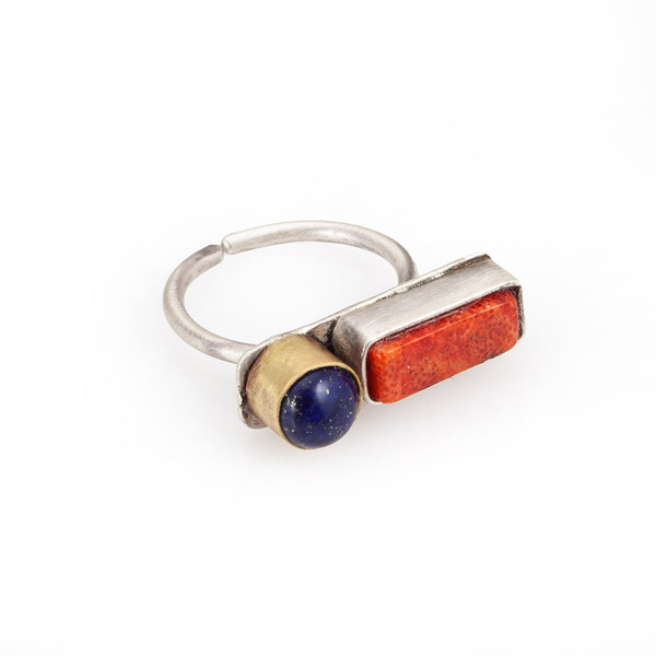 Δαχτυλίδι "Red and blue" - ασήμι, ορείχαλκος, αυξομειούμενα - 2