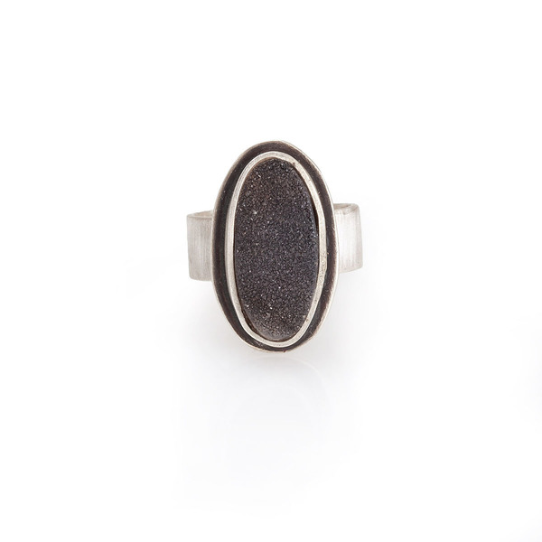 Δαχτυλίδι "Black shine" - ασήμι, αχάτης, μεγάλα, αυξομειούμενα - 3