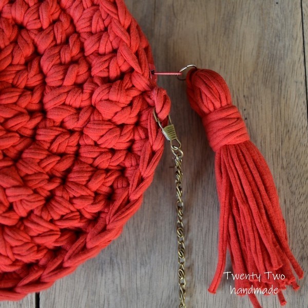 Κόκκινη τσάντα στρογγυλή "Δανάη" - χιαστί, πλεκτές τσάντες - 3