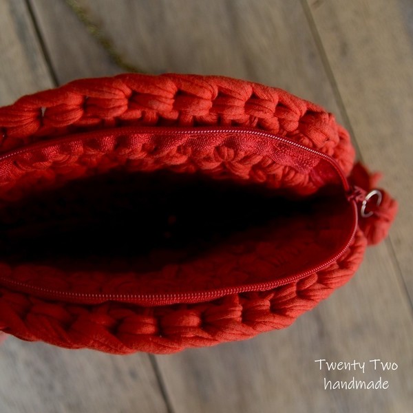 Κόκκινη τσάντα στρογγυλή "Δανάη" - χιαστί, πλεκτές τσάντες - 4