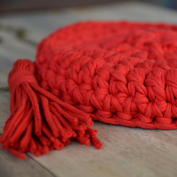 Κόκκινη τσάντα στρογγυλή "Δανάη" - χιαστί, πλεκτές τσάντες - 5