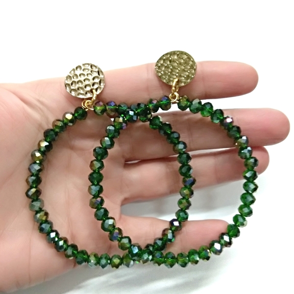 Green magnet earrings - κρίκοι, καρφωτά, faux bijoux, μεγάλα σκουλαρίκια - 2