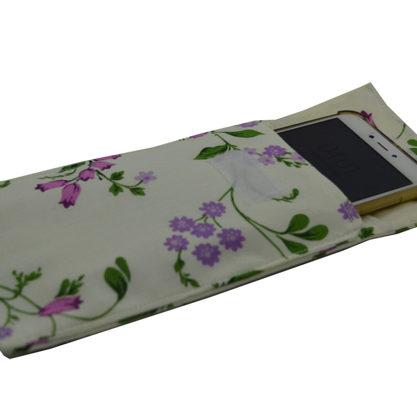 Υφασμάτινη θήκη κινητού φλοραλ μωβ - ύφασμα, λουλούδια, φλοράλ