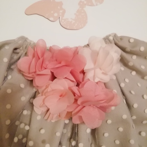 Τούλινη Βρεφική/Παιδική Φούστα (tutu) ,πουά λουλούδια - κορίτσι, πουά, βάπτιση, Black Friday, βρεφικά ρούχα, 1-2 ετών - 3