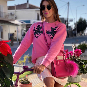 PINK CRANE SWEATSHIRT - βαμβάκι, μακρυμάνικες - 4