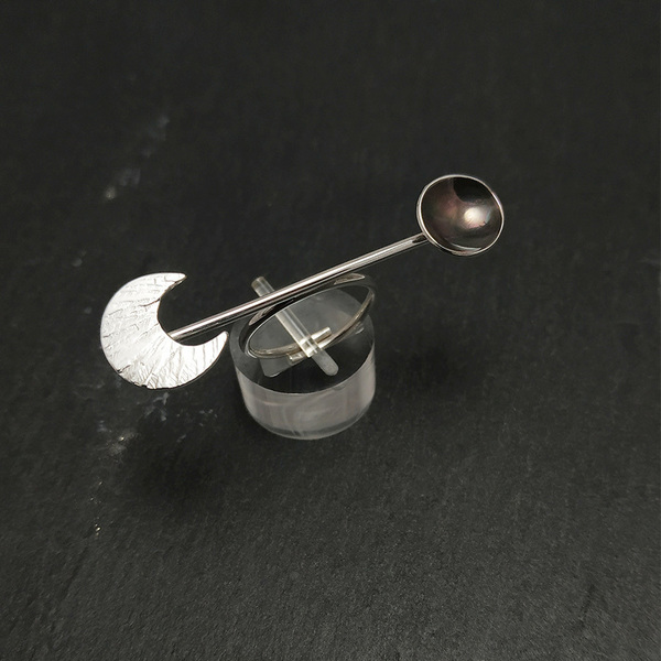 Ασημένιο δαχτυλίδι - Dreamer Collection - statement, ασήμι, φεγγάρι, μεγάλα, αυξομειούμενα - 3