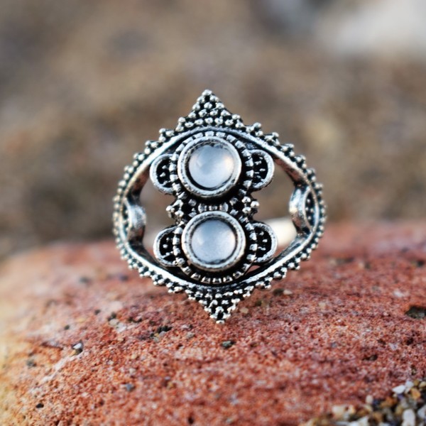 δαχτυλίδι με δύο πέτρες - επάργυρα, οπάλιο, boho - 3