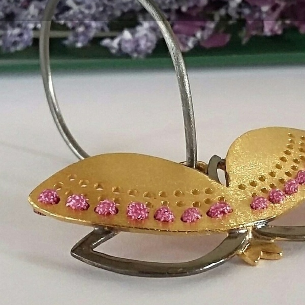 Morpho Gold Earrings-Χειροποίητα Ασημένια Σκουλαρίκια Πεταλούδες Κεντημένα με Βαμβακερό νήμα - ασήμι, επιχρυσωμένα, πεταλούδα, κρεμαστά, χειροπέδες - 3