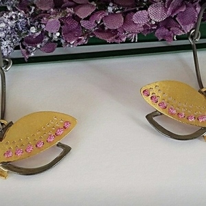 Morpho Gold Earrings-Χειροποίητα Ασημένια Σκουλαρίκια Πεταλούδες Κεντημένα με Βαμβακερό νήμα - ασήμι, επιχρυσωμένα, πεταλούδα, κρεμαστά, χειροπέδες - 4