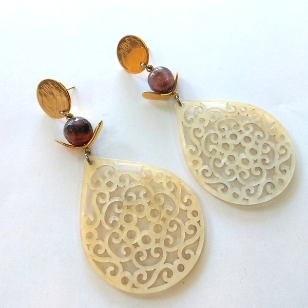 Romantic plexi earrings - αχάτης, επιχρυσωμένα, μακριά, faux bijoux, μεγάλα σκουλαρίκια