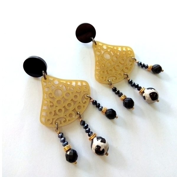 Elegant plexi earrings - αχάτης, καρφωτά, plexi glass, faux bijoux, μεγάλα σκουλαρίκια
