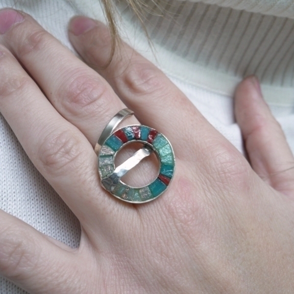 ασημένιο δαχτυλίδι με ψηφιδωτό - ασήμι, αυξομειούμενα - 4
