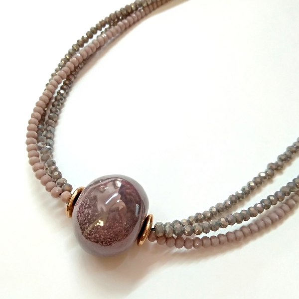 Romantic triple necklace - κεραμικό, χάντρες, romantic, κοντά