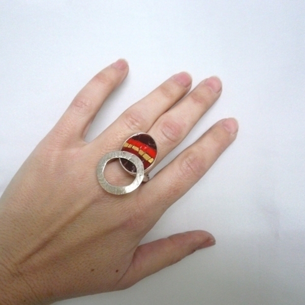 δαχτυλίδι με ψηφιδωτό - ασήμι, αυξομειούμενα - 3