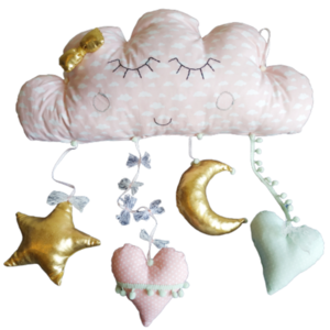 Κρεμαστό τοίχου σύννεφο αστέρι φεγγάρι - κορίτσι, δώρο, δώρα για βάπτιση, μόμπιλε, κρεμαστά