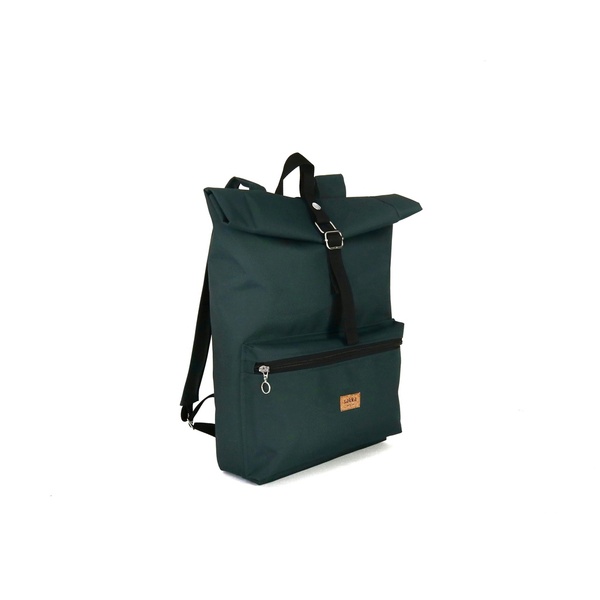 Πράσινο Σκούρο Σακίδιο Πλάτης // Roll top Backpack - πλάτης, σακίδια πλάτης, χειροποίητα, all day, vegan friendly - 2