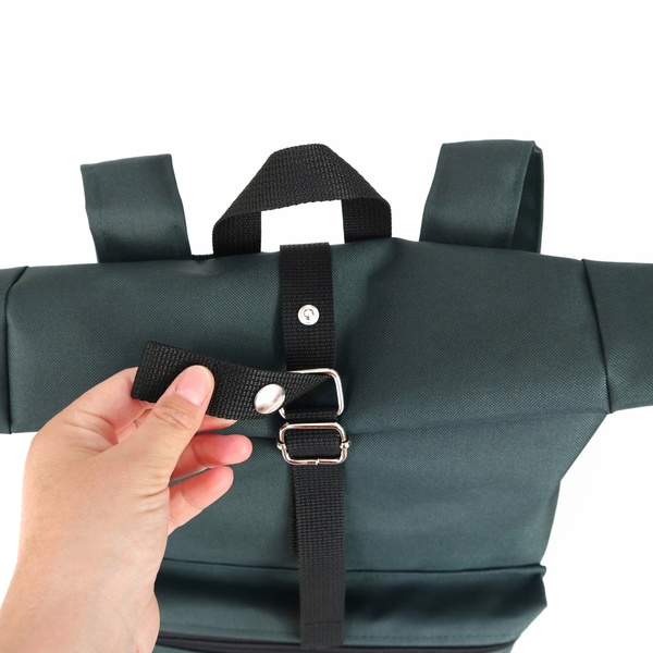 Πράσινο Σκούρο Σακίδιο Πλάτης // Roll top Backpack - πλάτης, σακίδια πλάτης, χειροποίητα, all day, vegan friendly - 4