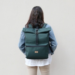 Πράσινο Σκούρο Σακίδιο Πλάτης // Roll top Backpack - πλάτης, σακίδια πλάτης, χειροποίητα, all day, vegan friendly - 5