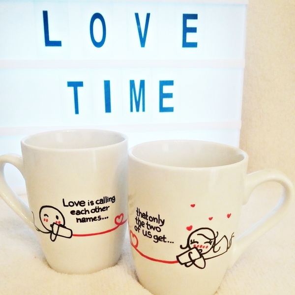 Handpainted mug Set "LOVE is.." - ζωγραφισμένα στο χέρι, ζευγάρια, δώρα αγίου βαλεντίνου, κούπες & φλυτζάνια, αγ. βαλεντίνου